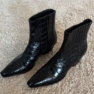 Black Croc-Embossed Ankle Boots